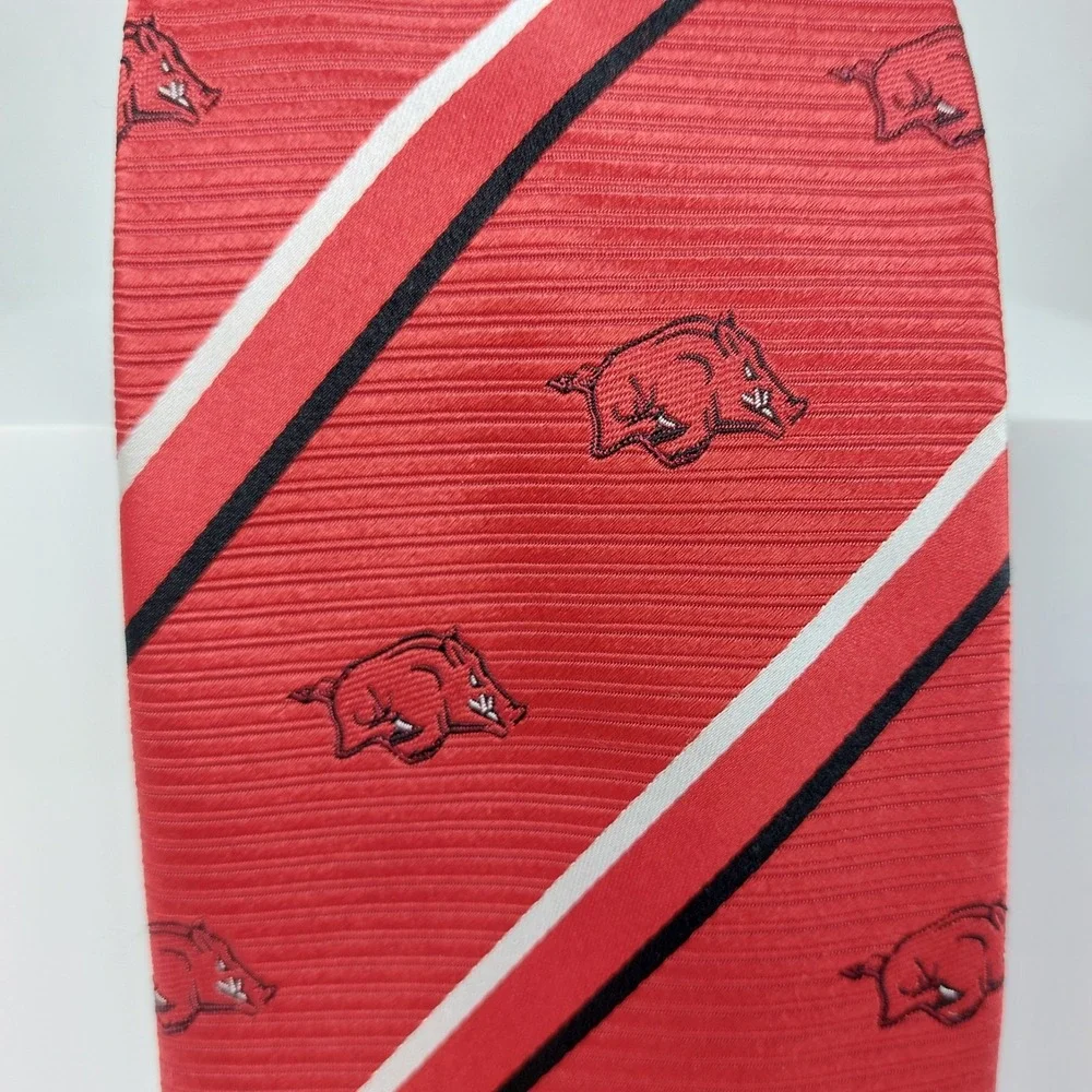 Eagles Wings Arkansas Razorbacks‎ Tie Silk Red White Black Striped Necktie